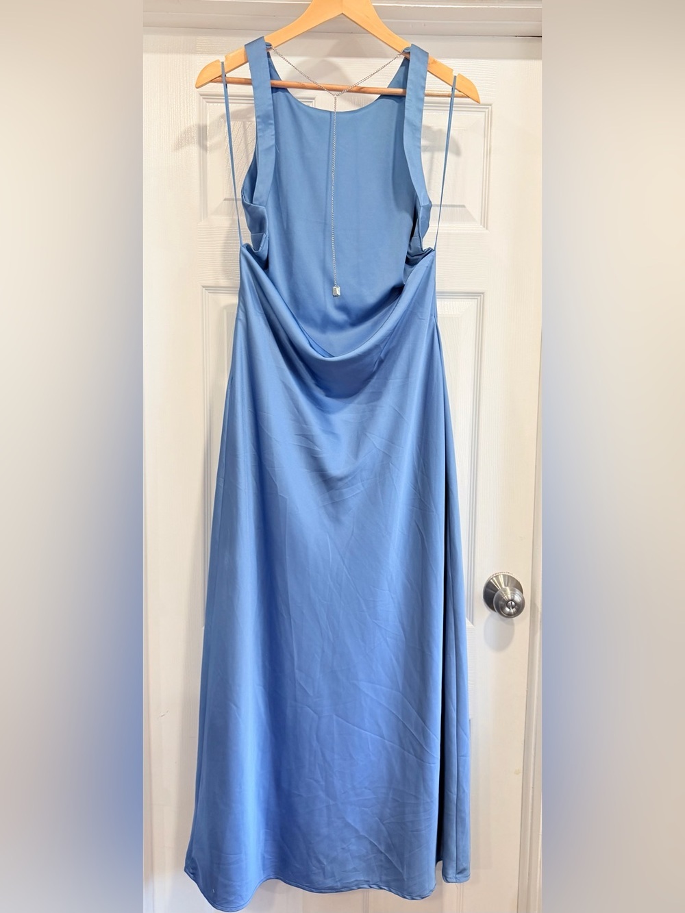 Sincerely Jules Satin Cowl Neck Maxi Dress in Dusty Blue - Picture 4 of 8
